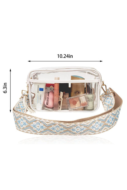 Stylish clear shoulder bag design.