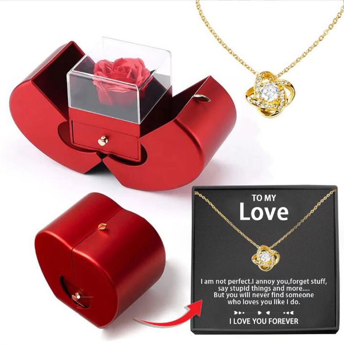 Jewelry Box Red Apple Gift Necklace Eternal Rose