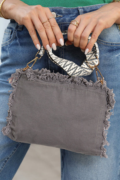 Grey Fringe Trim Messenger Bag