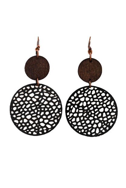 Wooden round drop earrings, beige.