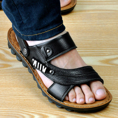 Durable cowhide beach sandals, non-slip