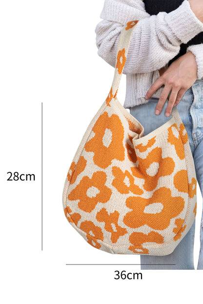 Mustard Knitted Flower Shoulder Bag