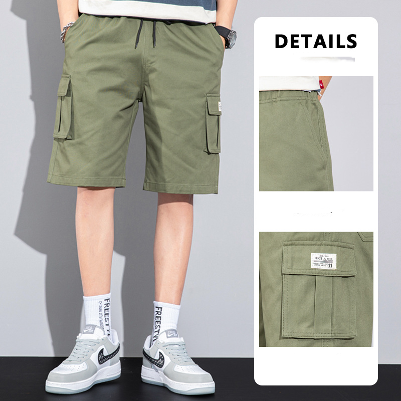 Summer beach pants, multi-pocket drawstring.