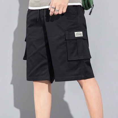 Summer beach pants, multi-pocket drawstring.