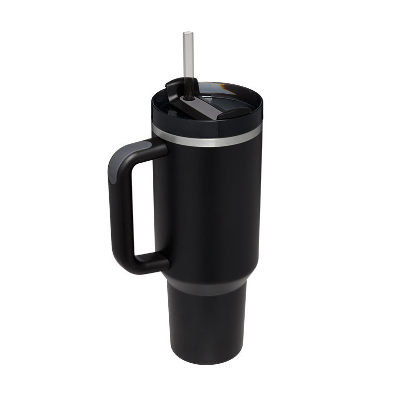 40 oz Stainless steel insulated tumbler with handle and straw.