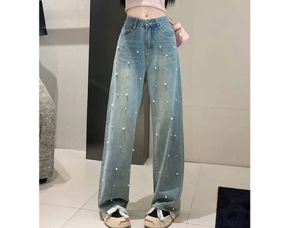 High-waist slim-fit pearl jeans.