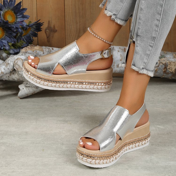 Summer Shiny Sandals Hollow Design Fish Mouth Sandal