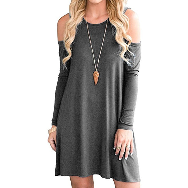 Solid Color Off-the-shoulder Long Sleeve Dress