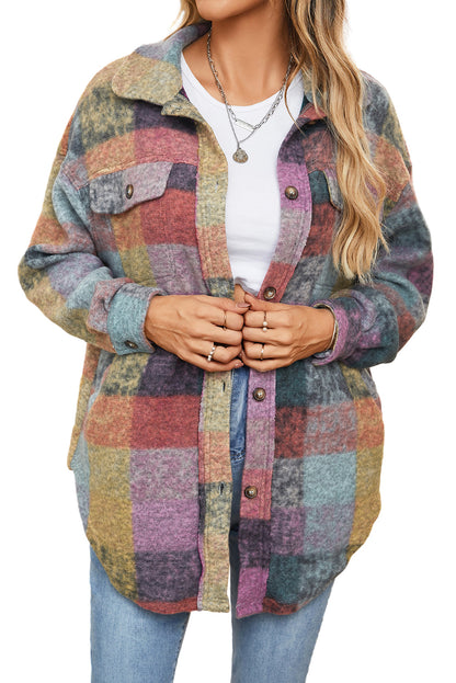 Multicolor oversized shacket, brushed plaid.