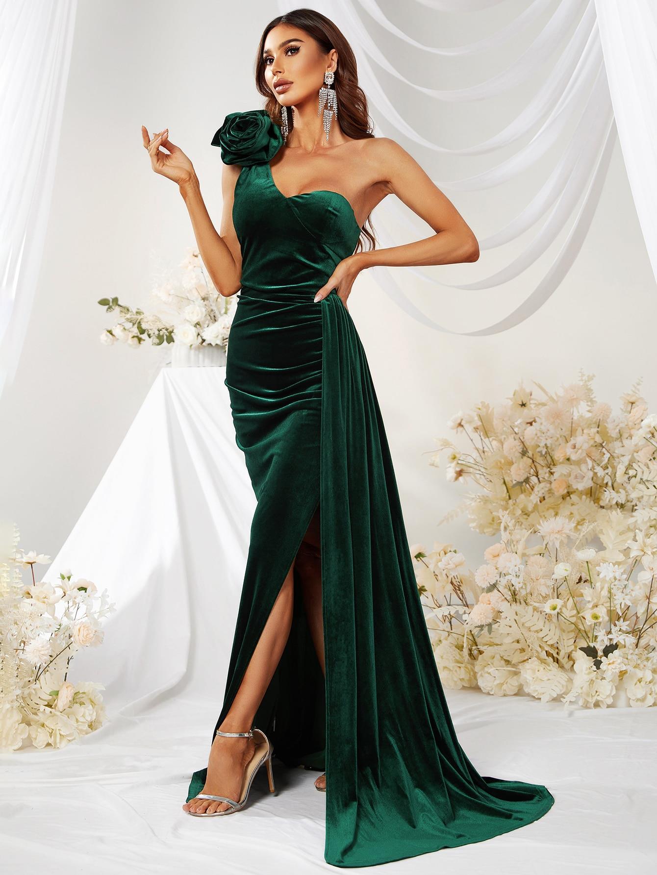 Long Sleeveless One-shoulder Three-dimensional Dress