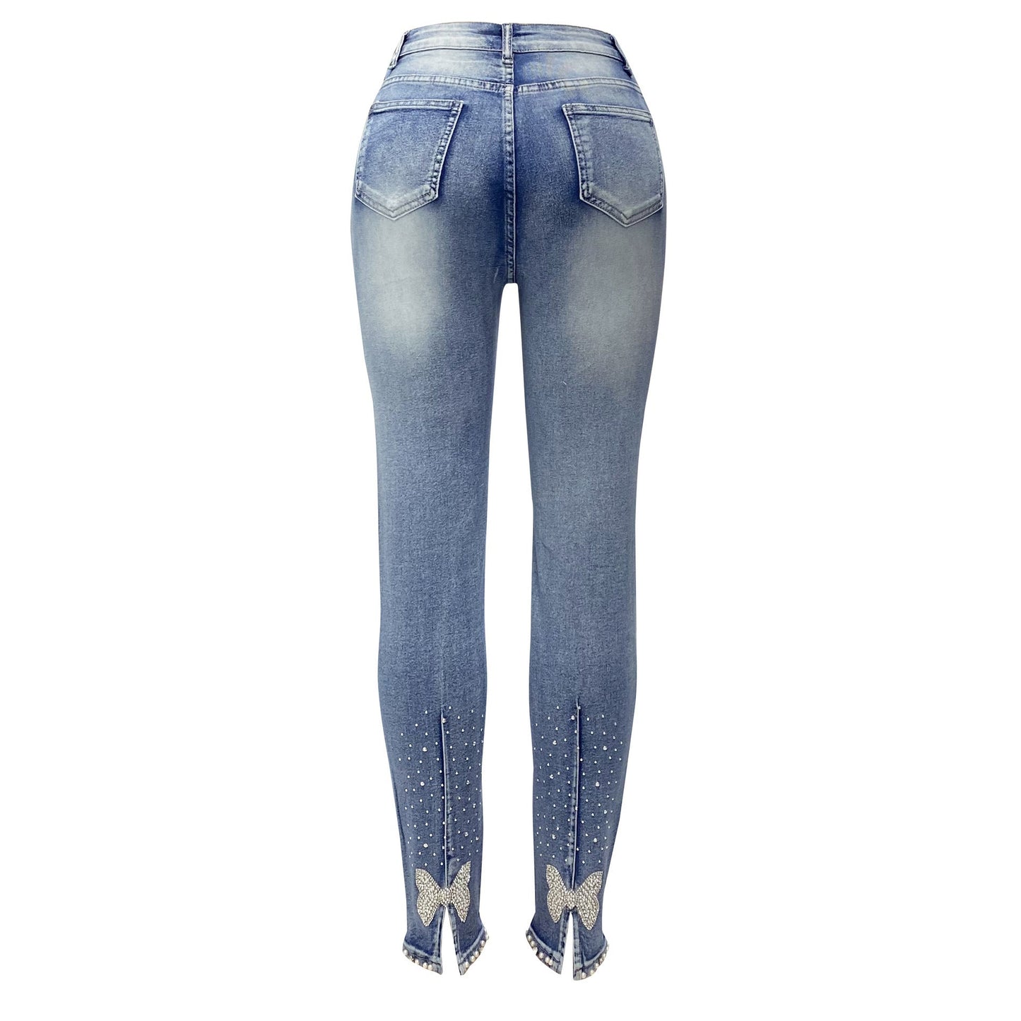 High-waist skinny jeans, European-inspired.