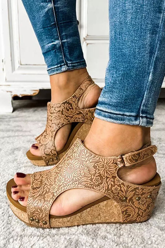 Platform sandals with vintage floral design