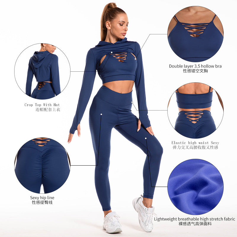 Hooded Top Hollow Design Seamless Leggings