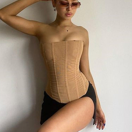 Summer mesh crop corset top.