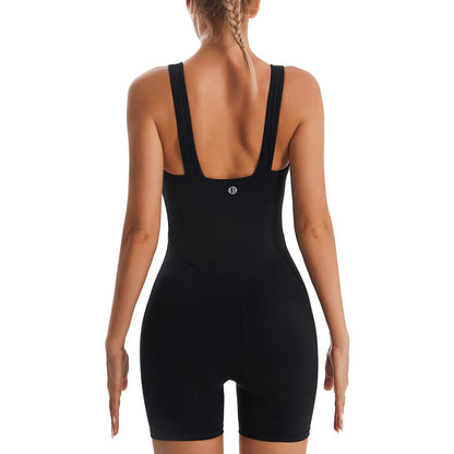 Stylish, square-neck, backless yoga jumpsuit