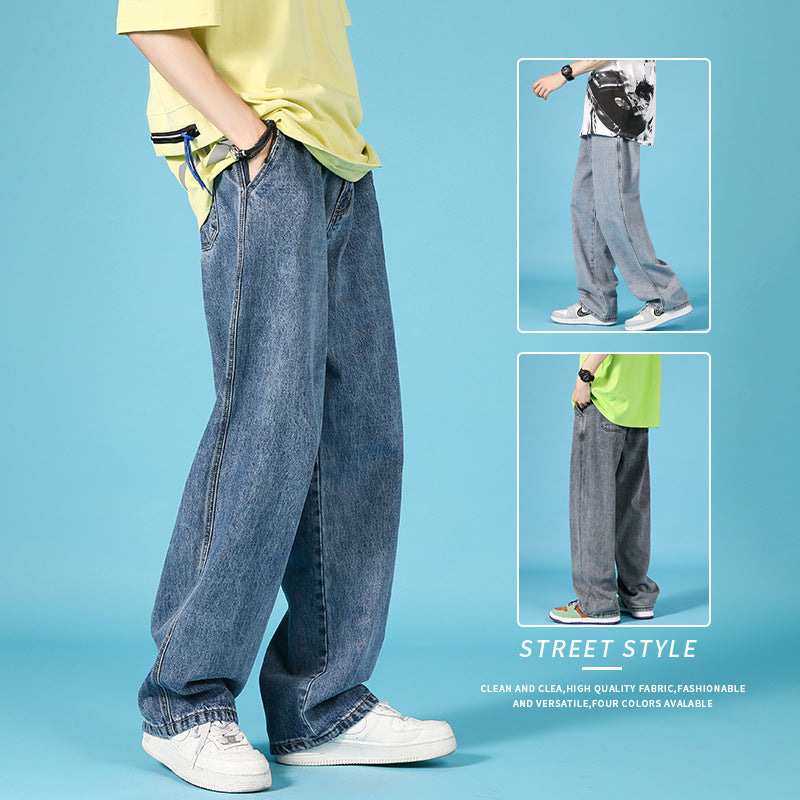 Hip-Hop Cargo Denim Trousers, Straight-Cut.