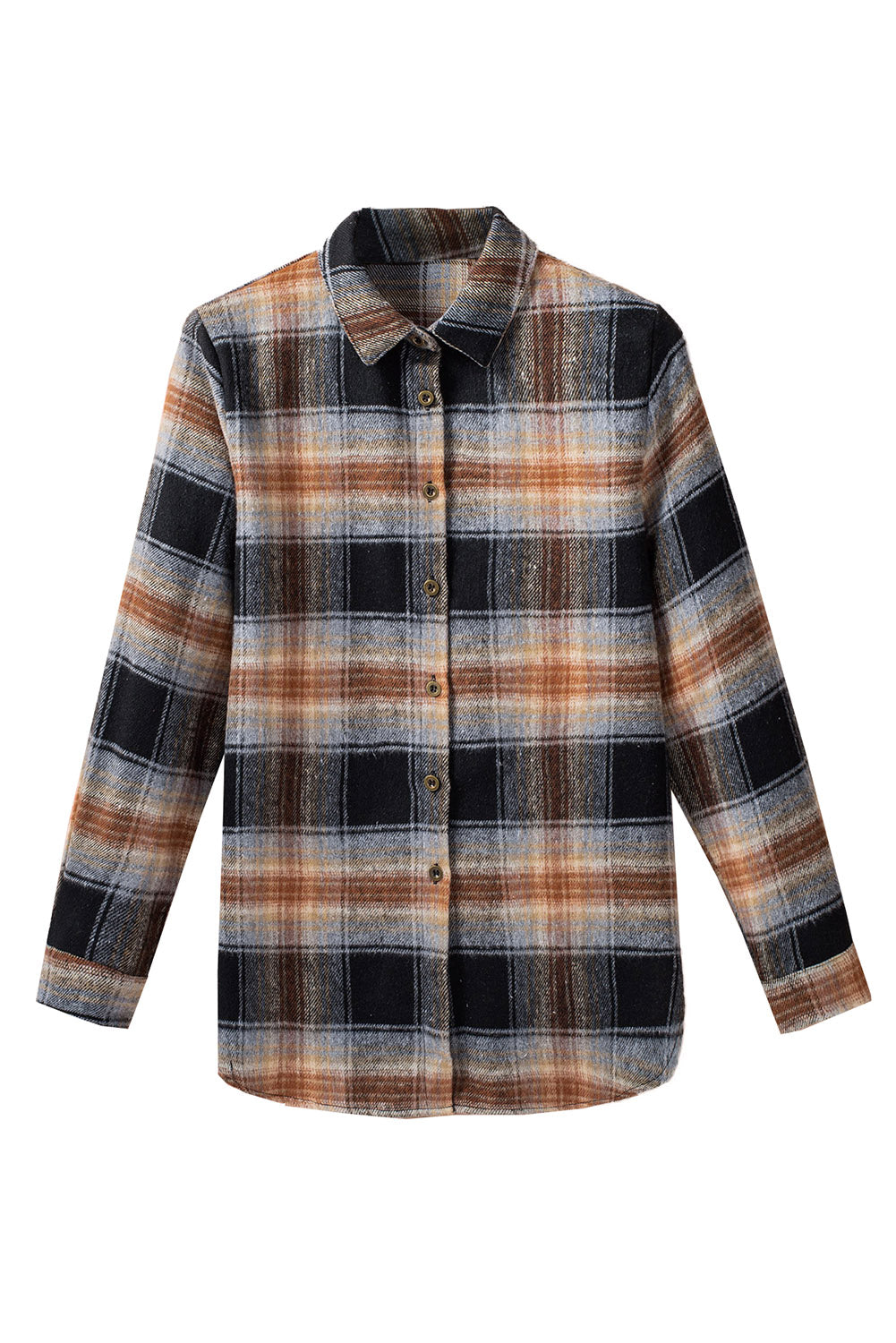 Split button-up shacket, grey-plaid